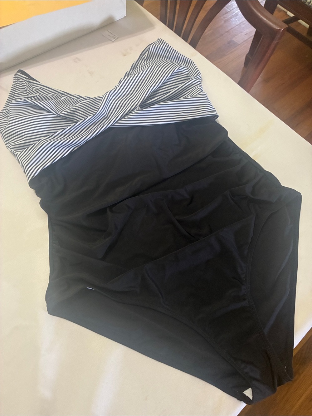 Striped Bust One-Piece Swimsuit - Black and White